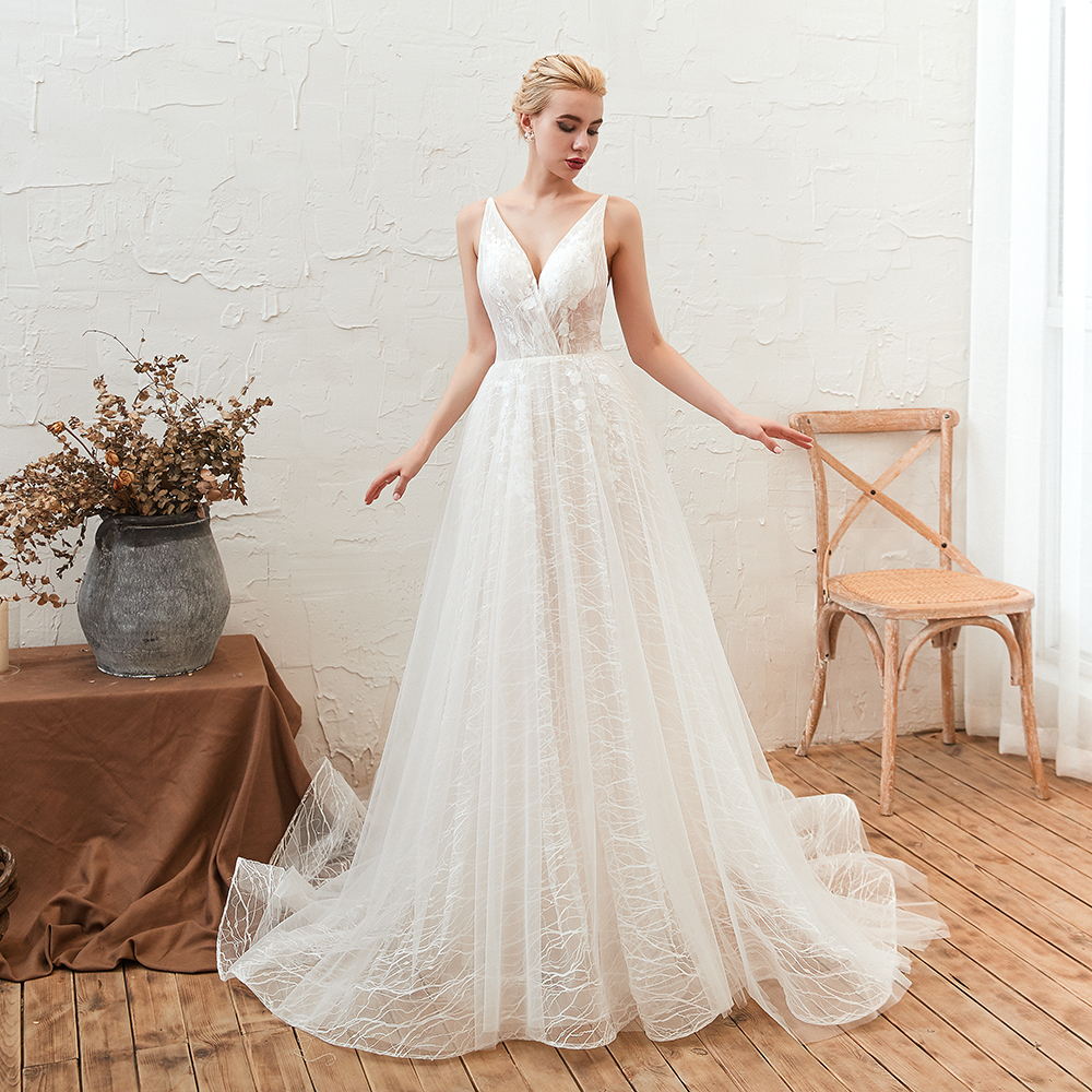 M28346 Spaghetti Straps White Ivory Discount Wedding Dresses Lace