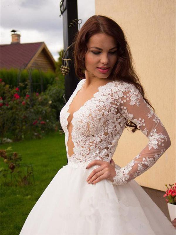 Mirusponsa 2017 New Listing Long Sleeve Puffy Wedding Dress
